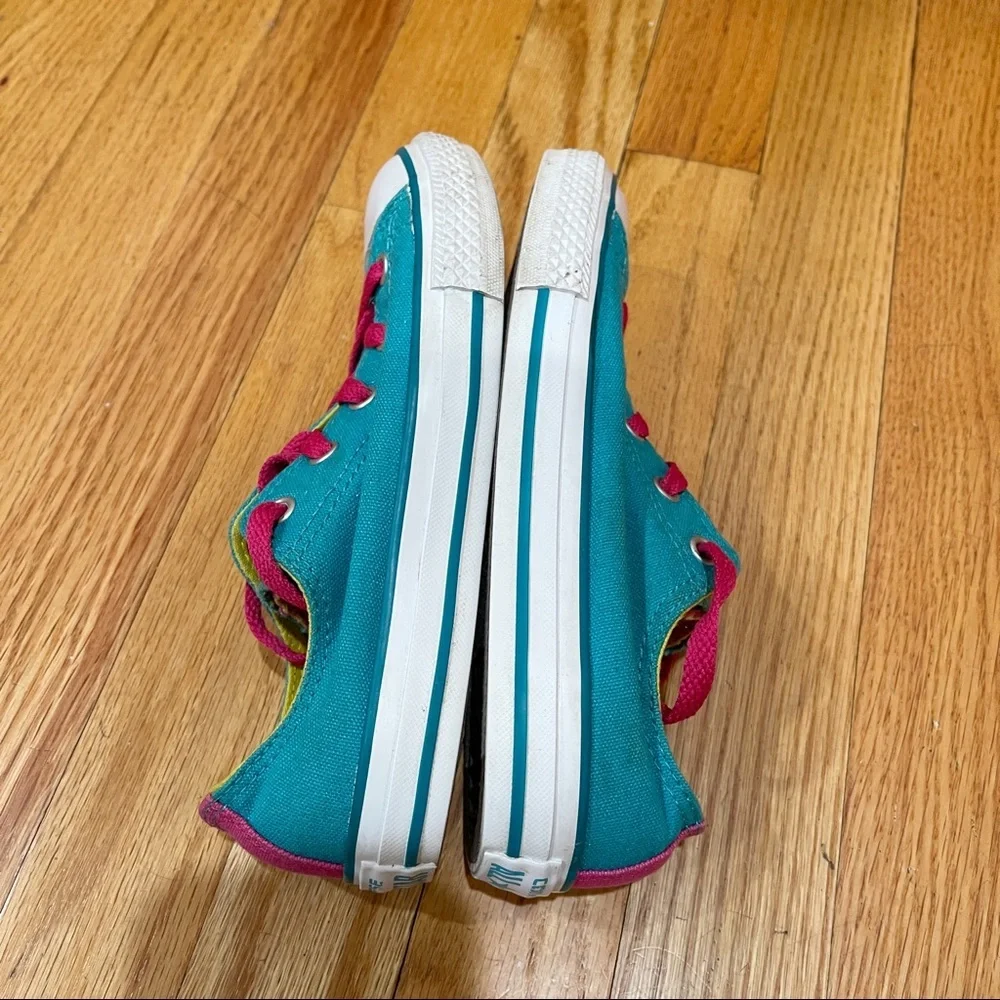 Converse All Stars Low Tops Girl sz 2 Y Blue Canvas Sneakers Shoes CUSTOM COLORS